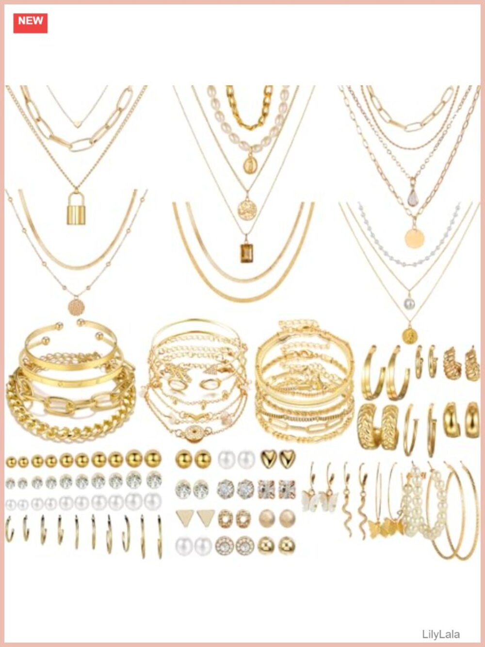 69 Pc Gold Jewelry Set Hypoallergenic Necklaces Earrings Bracelets